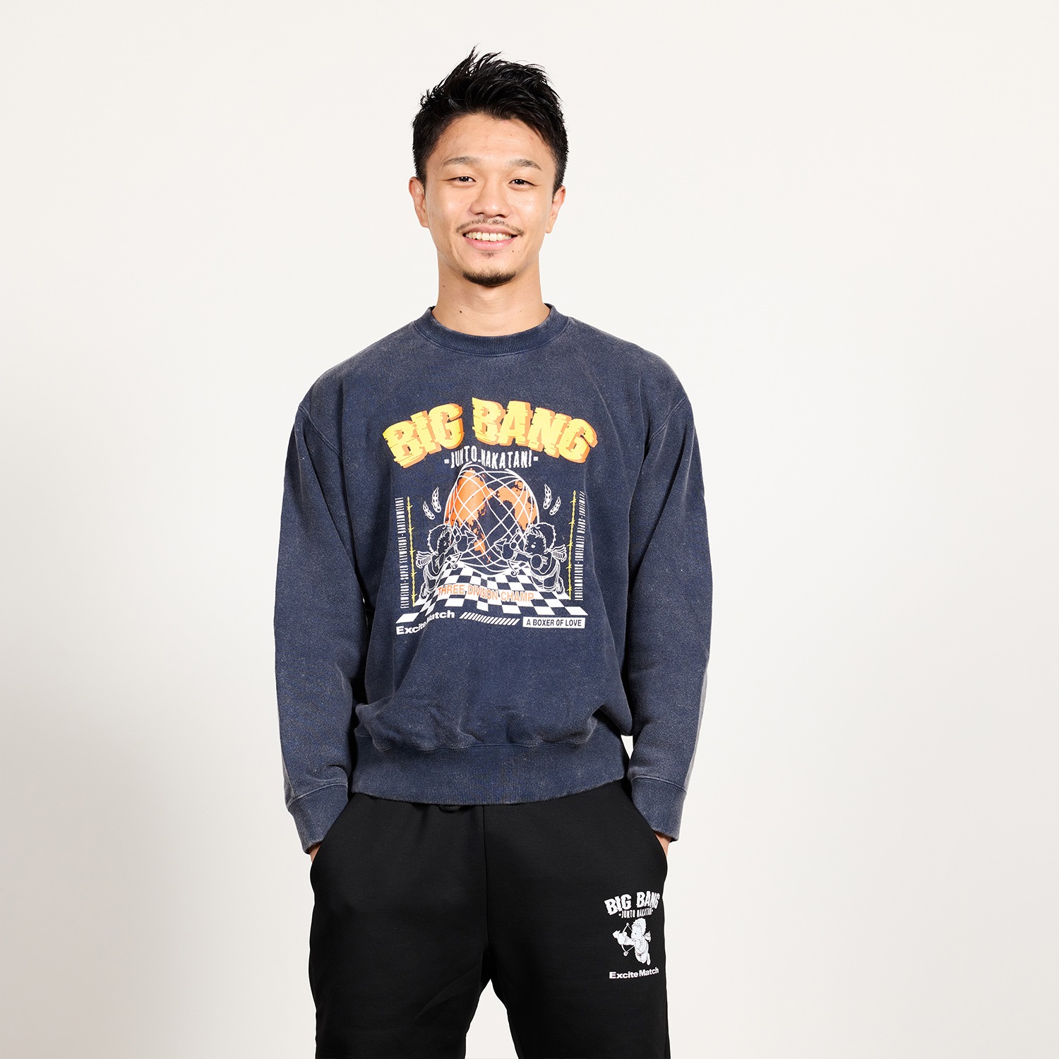 【中谷潤人×ExciteMatch】BIG BANG JUNTO NAKATANI パウダー加工スウェット ネイビー