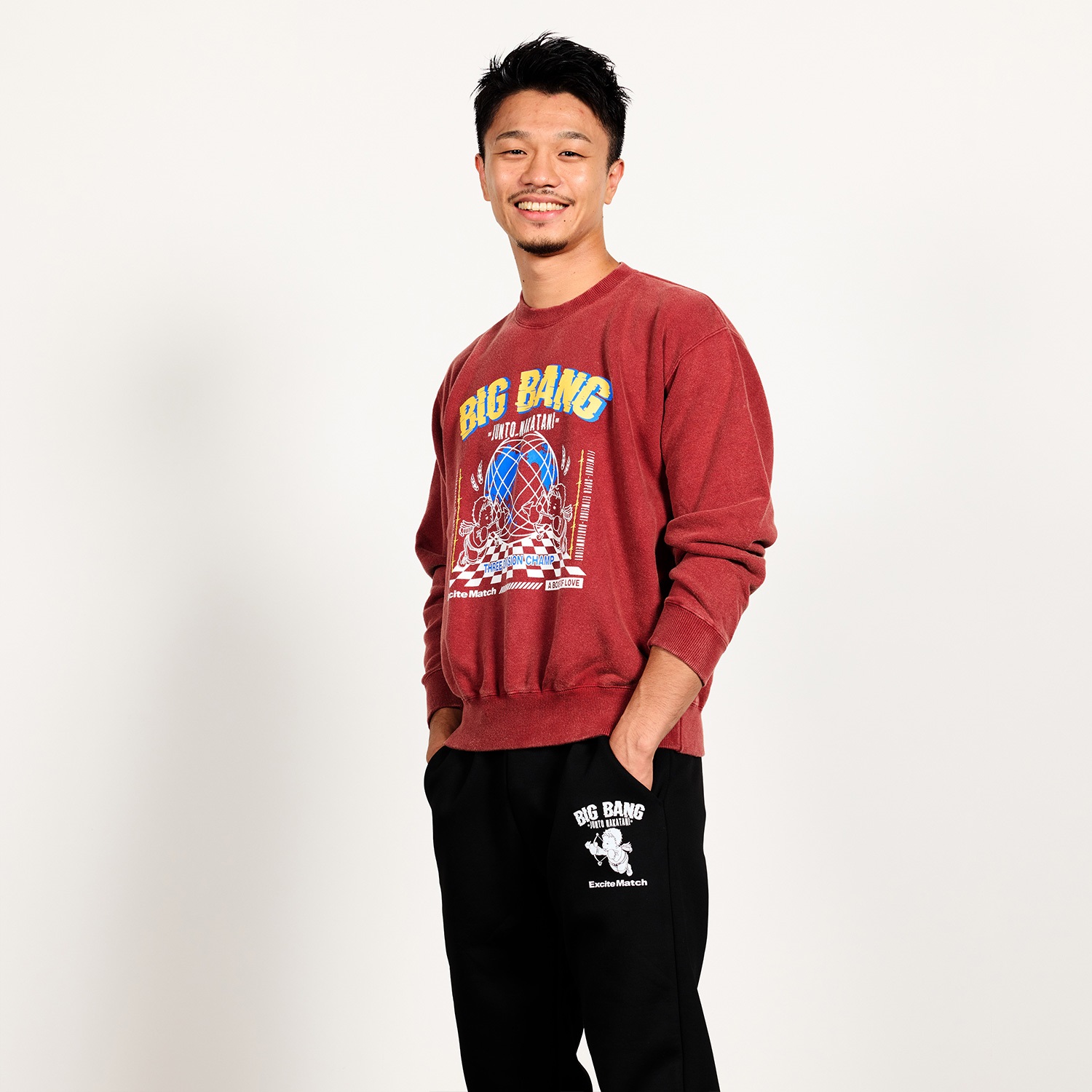 【中谷潤人×ExciteMatch】BIG BANG JUNTO NAKATANI パウダー加工スウェット ワイン