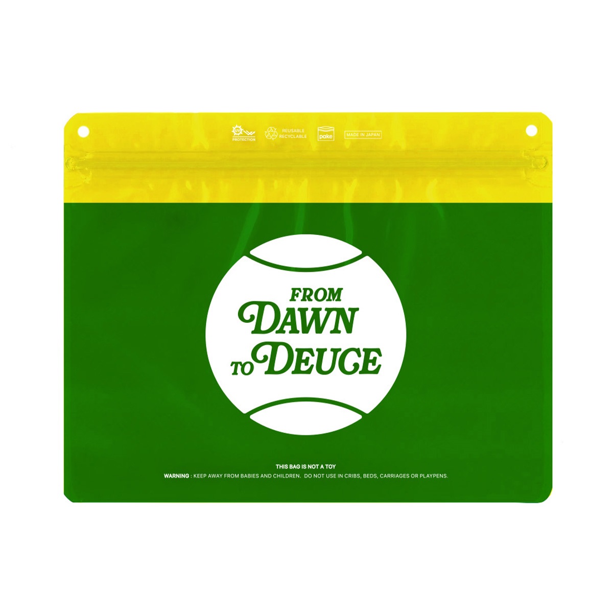 【テニス WOW on Court】WOWOWオリジナル Pake(R) ジップバッグ  “From Dawn to Deuce”（Green/Yellow）